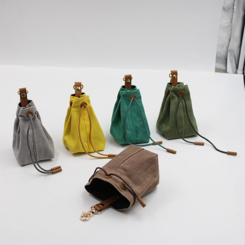 2-PCS Khaki Clip-On Canvas Dog Treat Pouch - Portable Drawstring Bag for Training & Walks