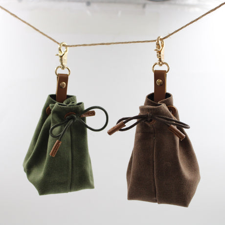 2-PCS Khaki Clip-On Canvas Dog Treat Pouch - Portable Drawstring Bag for Training & Walks