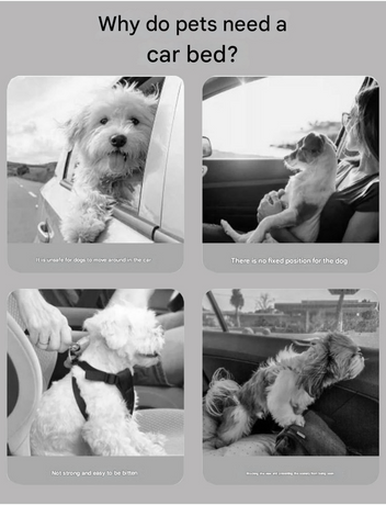 Black Plush Dog Car Booster Seat - 2-in-1 Travel Bed for Small Dogs with Washable Cover