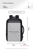 Black Expandable Business Laptop Backpack with USB Charging Port - Large Capacity Work & Travel Bag for 15.6 Inch Laptops