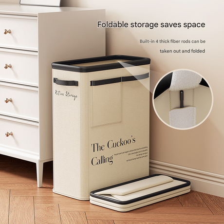 Beige Premium Fabric Yoga Mat Storage Basket - Slim & Foldable Organizer for Home Gym Equipment