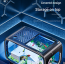 Black  Modern Desktop Aquarium & Turtle Tank - Panoramic Viewing Fish Tank with Basking Platform & Lid