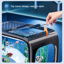 Black  Modern Desktop Aquarium & Turtle Tank - Panoramic Viewing Fish Tank with Basking Platform & Lid