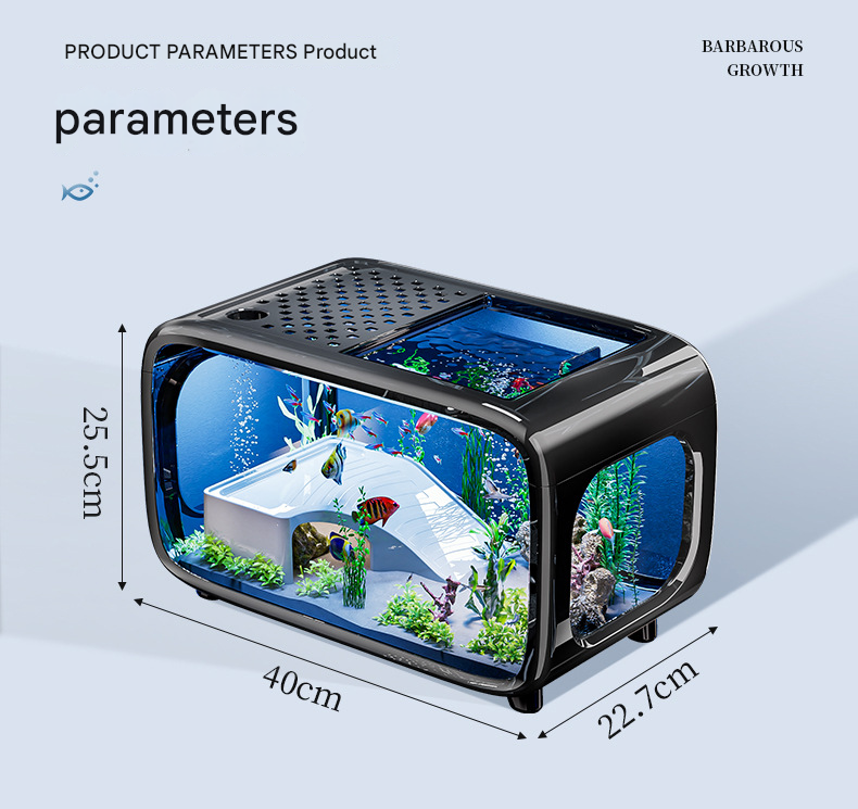 Black  Modern Desktop Aquarium & Turtle Tank - Panoramic Viewing Fish Tank with Basking Platform & Lid
