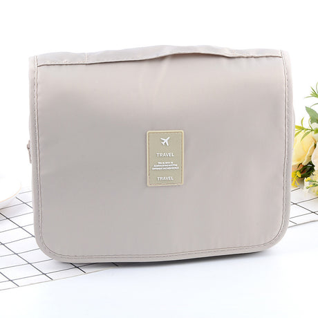 Beige Portable Hanging Travel Toiletry Bag - Large Capacity Cosmetic & Wash Organizer with Sturdy Hook