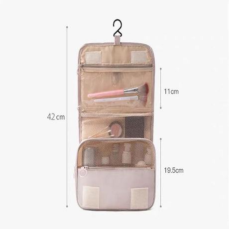 Beige Portable Hanging Travel Toiletry Bag - Large Capacity Cosmetic & Wash Organizer with Sturdy Hook