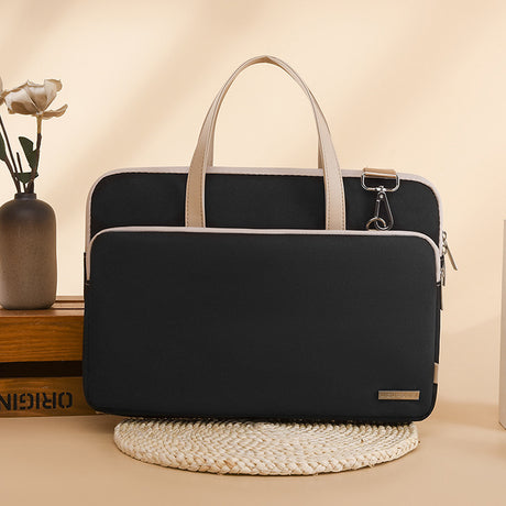 Black Chic Padded Laptop Bag for 15.6-Inch Notebooks - Versatile Shoulder Briefcase with Trolley Strap