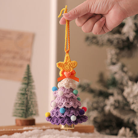 2 Pcs Handmade Crochet Christmas Tree Ornament - Plush Knitted Decoration with Bell - Ideal for Home, Car & Holiday Decor(Style B)
