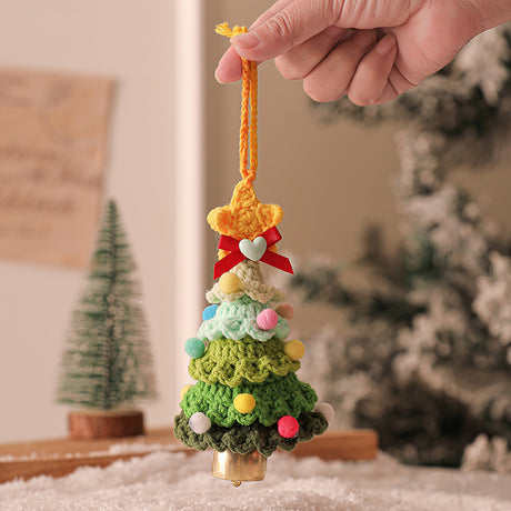 2 Pcs Handmade Crochet Christmas Tree Ornament - Plush Knitted Decoration with Bell - Ideal for Home, Car & Holiday Decor(Style C)