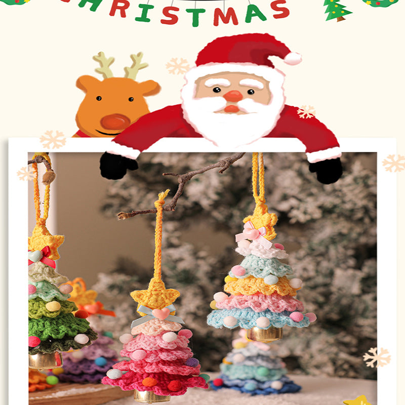 2 Pcs Handmade Crochet Christmas Tree Ornament - Plush Knitted Decoration with Bell - Ideal for Home, Car & Holiday Decor(Style G)