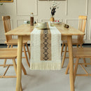 2-PCS Rhombus Bohemian Woven Table Runner with Tassels - Rustic Farmhouse Decor for Dining & Coffee Tables