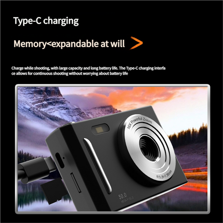 50MP HD Digital Camera with 8X Zoom & Dual Lens System(black)