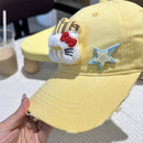 Adorable Cartoon Cat & Stars Baseball Cap - 100% Cotton, Adjustable Fit, Sun Protection(purple)