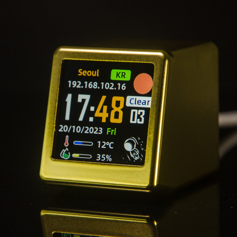 2pc Mini Smart Wi-Fi Weather Station Clock - Desktop Digital Clock with HD IPS Screen, Customizable GIF Display & 3-Day Forecast(Gold)