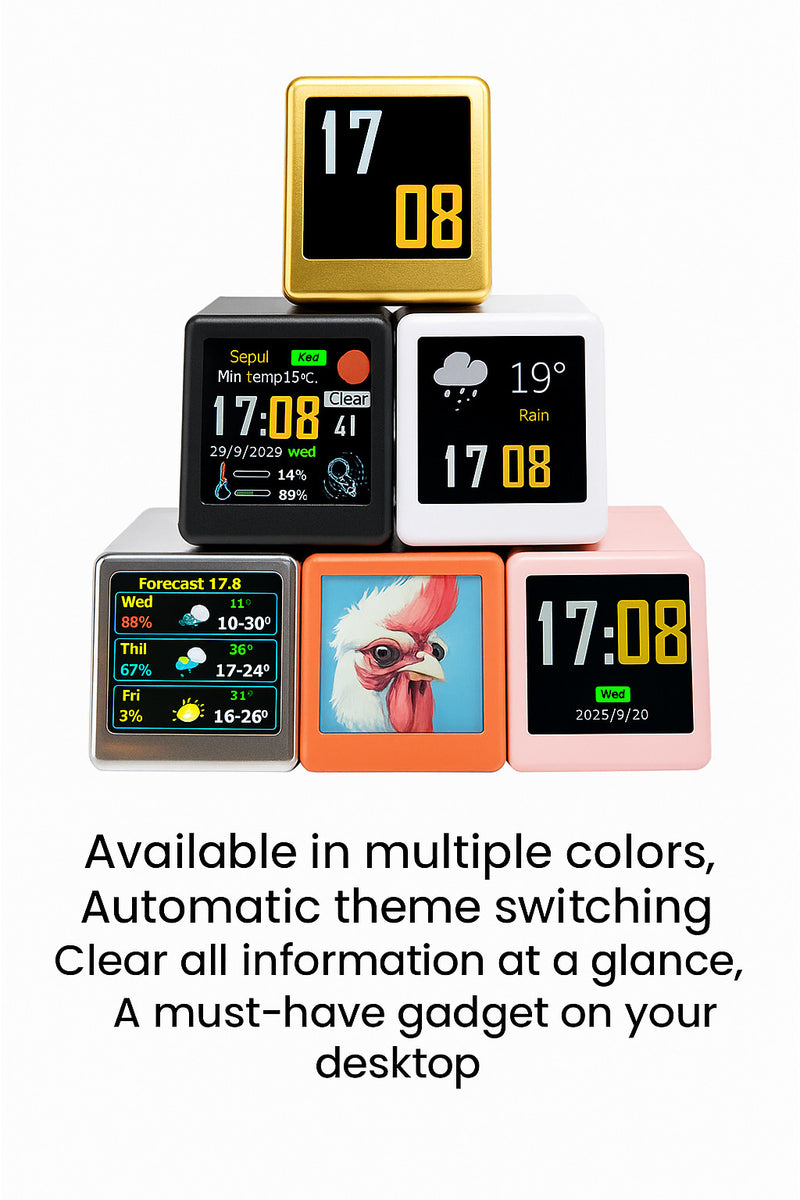 2pc Mini Smart Wi-Fi Weather Station Clock - Desktop Digital Clock with HD IPS Screen, Customizable GIF Display & 3-Day Forecast(Gold)