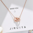 2pc Elegant Interlocking Rings Pendant Necklace with Zirconia Accents - Copper Base, Minimalist Jewelry(Rose gold)