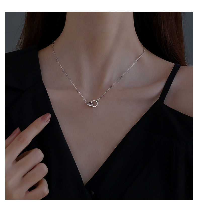 2pc Elegant Interlocking Rings Pendant Necklace with Zirconia Accents - Copper Base, Minimalist Jewelry(Rose gold)