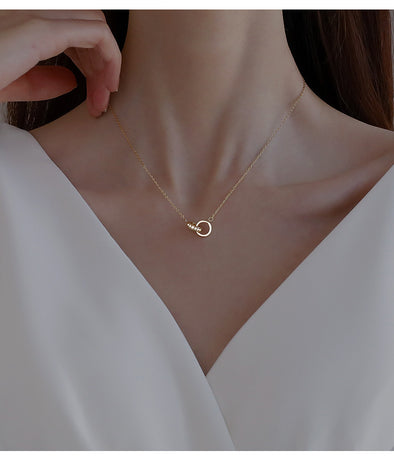 2pc Elegant Interlocking Rings Pendant Necklace with Zirconia Accents - Copper Base, Minimalist Jewelry(Rose gold)