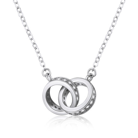 2pc Elegant Interlocking Rings Pendant Necklace with Zirconia Accents - Copper Base, Minimalist Jewelry(platinum)