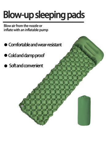 2pc Ultralight Inflatable Camping Sleeping Mat with Integrated Pillow - Waterproof 40D Nylon TPU(Grey)