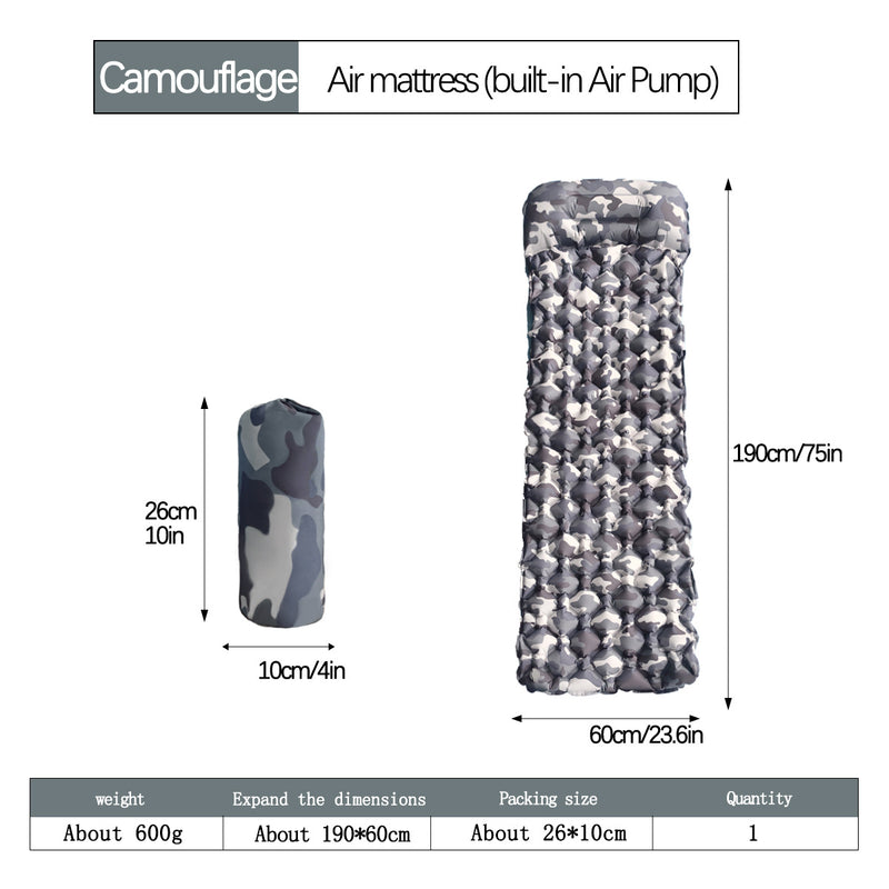 2pc Ultralight Inflatable Camping Sleeping Mat with Integrated Pillow - Waterproof 40D Nylon TPU(Camouflage)