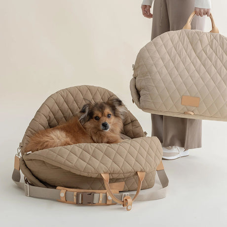 Luxury Quilted 2-in-1 Pet Travel Carrier & Car Booster Seat for Small Dogs(beige)