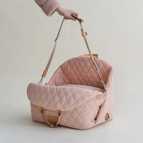 Luxury Quilted 2-in-1 Pet Travel Carrier & Car Booster Seat for Small Dogs(Camel)