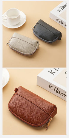 3 Pcs ( 1 Brown+ 1 Grey + 1 Beige) Elegant Faux Leather Coin Purse - Mini Zipper Pouch & Compact Card Holder Wallet
