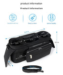 Black and Pink Stitching Universal Stroller Organiser Caddy with Insulated Cup Holders and Detachable Wristlet