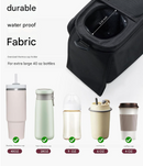 Black and Pink Stitching Universal Stroller Organiser Caddy with Insulated Cup Holders and Detachable Wristlet