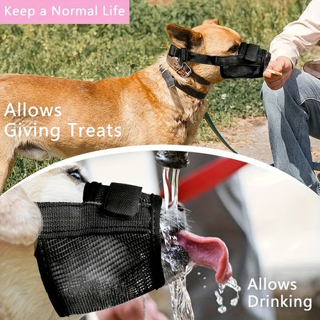 3 Pcs Size XL Black Breathable Mesh Dog Muzzle - Soft & Comfortable Guard to Prevent Biting, Allows Panting and Drinking