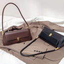 Black Elegant Vintage Baguette Shoulder Bag - Chic PU Leather Underarm Purse with Gold Clasp