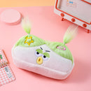 Beige and Light Green Hair Cute Plush Monster Pencil Case - Fluffy Stationery Pouch with DIY Styleable Hair for Kids