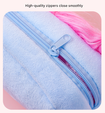 Beige and Light Green Hair Cute Plush Monster Pencil Case - Fluffy Stationery Pouch with DIY Styleable Hair for Kids