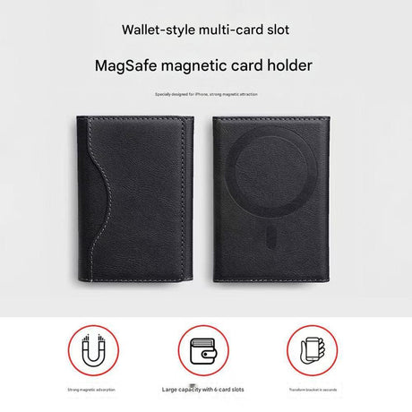 Black 3-in-1 Magnetic Wallet for MagSafe - Slim PU Leather Card Holder with Kickstand