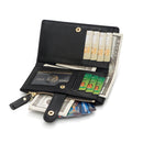 Black Compact Bifold Wallet for Women - High Capacity PU Leather Purse with Zipper Coin Pocket