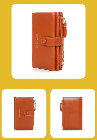 Black Compact Bifold Wallet for Women - High Capacity PU Leather Purse with Zipper Coin Pocket