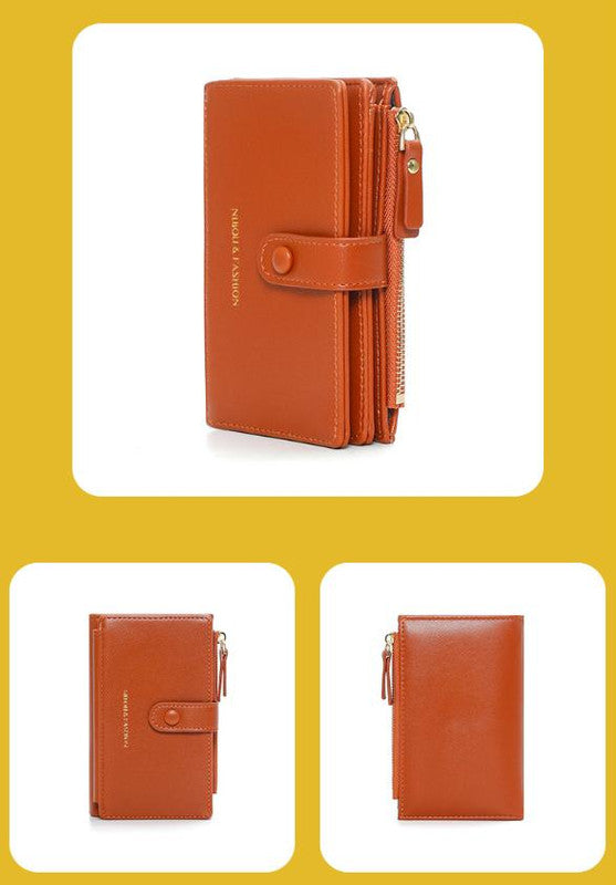 Black Compact Bifold Wallet for Women - High Capacity PU Leather Purse with Zipper Coin Pocket