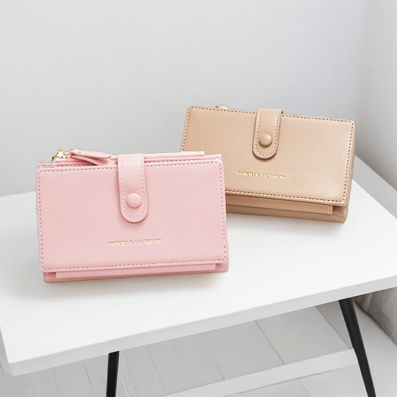 Black Compact Bifold Wallet for Women - High Capacity PU Leather Purse with Zipper Coin Pocket