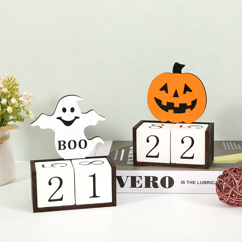 Black Castle Shape Festive Halloween Countdown Blocks - Reusable Wooden Perpetual Calendar for Desk Decor