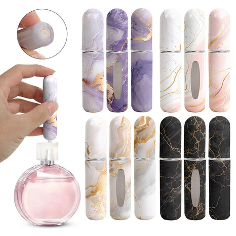 Black Chic Marble Travel Perfume Atomizer Set (3-Pack) - 5ml Leakproof Bottom-Fill Spray Bottles