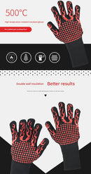 Black Flame Pattern Extreme Heat Resistant BBQ Gloves - 500°C Flame Design Oven Gloves with Non-Slip Silicone Grip