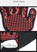 Black Flame Pattern Extreme Heat Resistant BBQ Gloves - 500°C Flame Design Oven Gloves with Non-Slip Silicone Grip