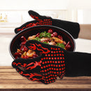 Black Flame Pattern Extreme Heat Resistant BBQ Gloves - 500°C Flame Design Oven Gloves with Non-Slip Silicone Grip