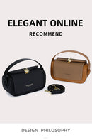 Black Elegant Top Handle Crossbody Bag - Structured PU Leather Box Purse for Women