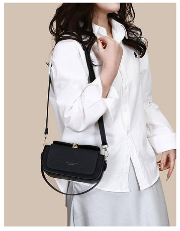 Black Elegant Top Handle Crossbody Bag - Structured PU Leather Box Purse for Women