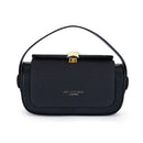 Black Elegant Top Handle Crossbody Bag - Structured PU Leather Box Purse for Women