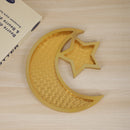 2 Pcs Gold Textured Elegant Celestial Moon & Star Serving Tray - Gold Finish Decorative Platter for Home & Holidays