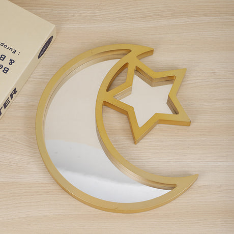 2 Pcs Gold and White Mirrored Elegant Celestial Moon & Star Serving Tray - Gold Finish Decorative Platter for Home & Holidays