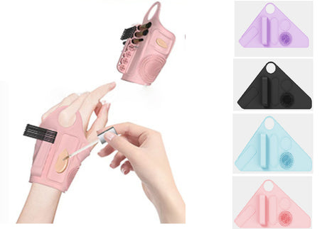 2pc Multi-Functional Silicone Makeup Artist Wristband - Wearable Palette, Brush Holder & Cleaner(pink)